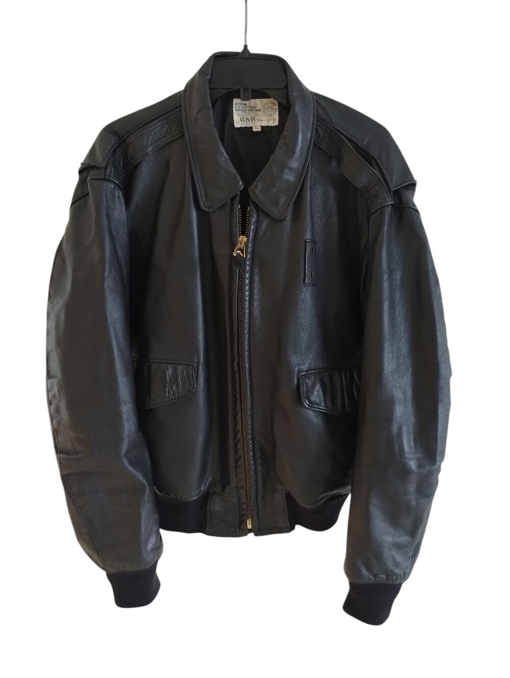 VTG R & R Nashville Goatskin Leather Bomber Jacket L Pilot, Biker, Customs USA L